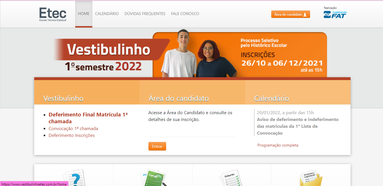 Inscrições para vestibulinho Etec